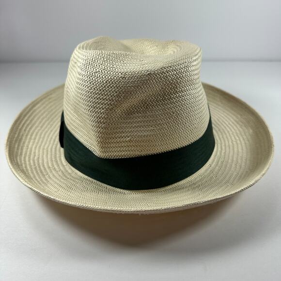 Rolex Fedora Panama Hat Unisex Cream and Green 100% Japanese Paper, Need Reshape - Picture 5 of 7